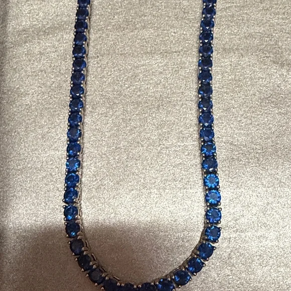 Blue CZ tennis necklace - Picture 2 of 3